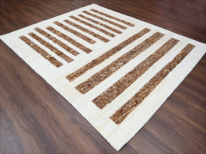 Brown 8'2" x 9'10" Modern / Contemporary Hand knotted Wool Rug - Sku: O084442