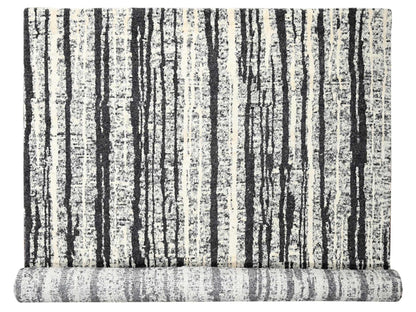 Black 12'0" x 14'9" Modern and Contemporary Hand knotted Wool Rug - Sku: O084446
