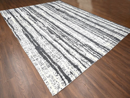 Black 12'0" x 14'9" Modern and Contemporary Hand knotted Wool Rug - Sku: O084446