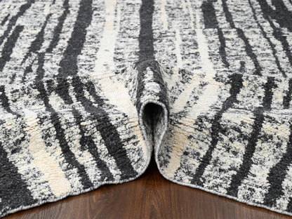 Black 12'0" x 14'9" Modern and Contemporary Hand knotted Wool Rug - Sku: O084446