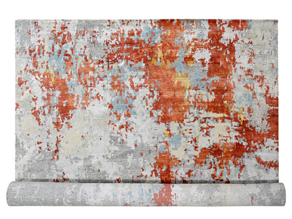 Modern / Contemporary hand-knotted wool/silk rug in Orange, 13'9" x 17'9" — SKU O084455