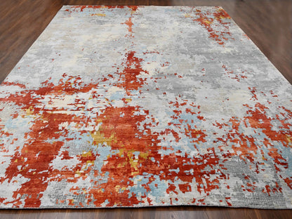 Modern / Contemporary hand-knotted wool/silk rug in Orange, 13'9" x 17'9" — SKU O084455 (view 2)