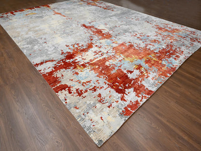 Orange 13'9" x 17'9" Modern / Contemporary Hand knotted Wool/Silk Rug - Sku: O084455