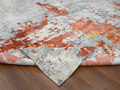 Modern / Contemporary hand-knotted wool/silk rug in Orange, 13'9" x 17'9" — SKU O084455 (view 6)