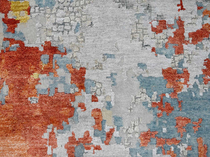 Modern / Contemporary hand-knotted wool/silk rug in Orange, 13'9" x 17'9" — SKU O084455 (view 8)