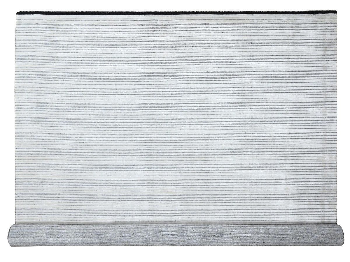 Modern / Contemporary hand-knotted wool/silk rug in Ivory, 14' x 16' — SKU O084456