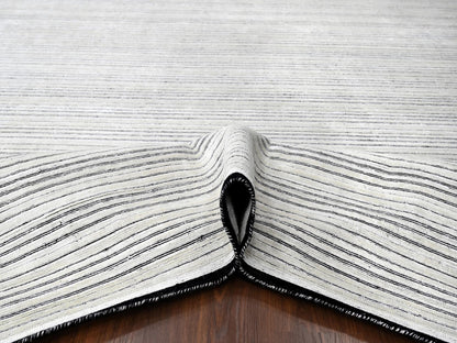 Ivory 14'0" x 16'0" Modern and Contemporary Handloom Wool/Silk Rug - Sku: O084456