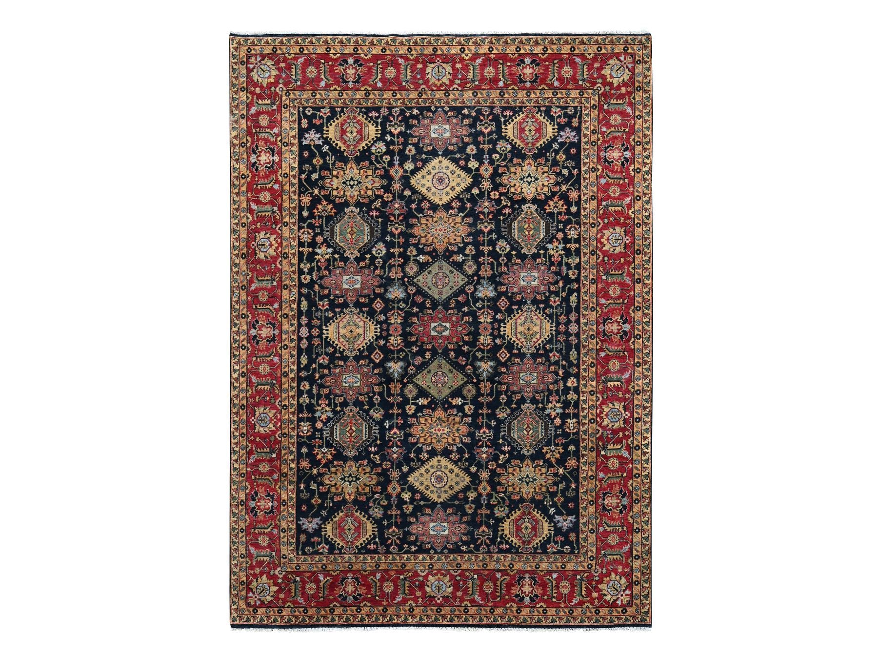 Heriz hand-knotted wool rug in Black & Turkey Red, 9' x 11'11" — SKU O084457