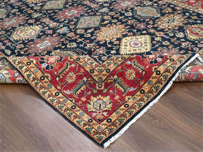Black 9'0" x 11'11" Heriz Hand knotted Wool Rug - Sku: O084457