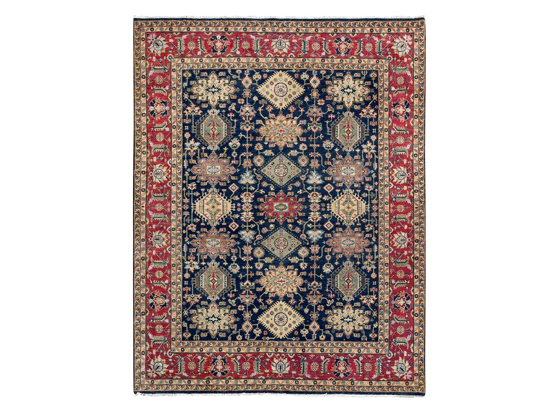 Heriz hand-knotted wool rug in Black & Rust Red, 8'2" x 9'11" — SKU O084458