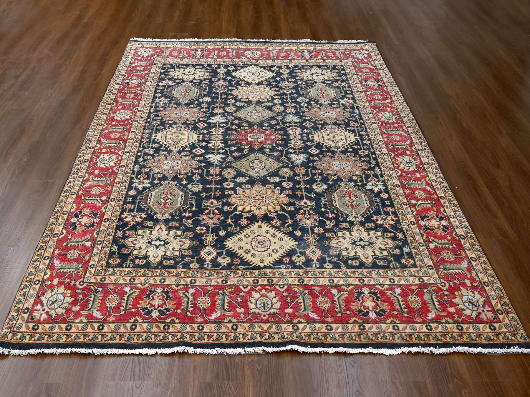 Heriz hand-knotted wool rug in Black & Rust Red, 8'2" x 9'11" — SKU O084458 (view 2)