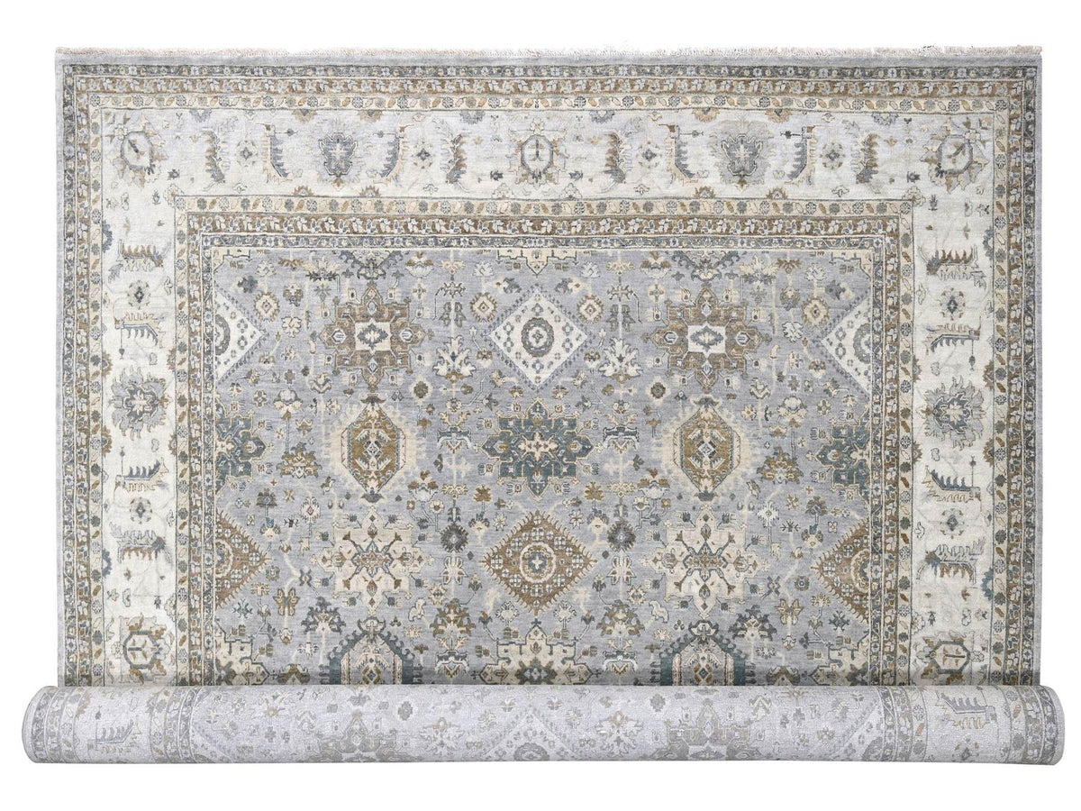 Heriz hand-knotted wool rug in Gray & Ivory, 12'2" x 17'11" — SKU O084459