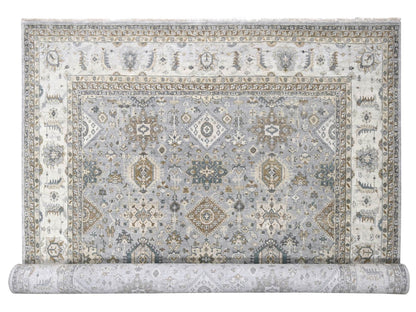 Heriz hand-knotted wool rug in Gray & Ivory, 12'2" x 17'11" — SKU O084459