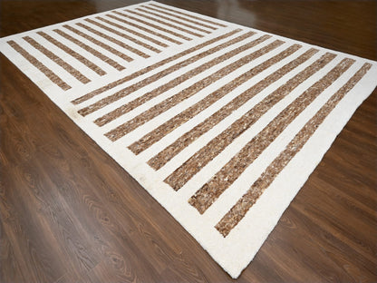 Brown 12'1" x 17'9" Modern / Contemporary Hand knotted Wool Rug - Sku: O084462