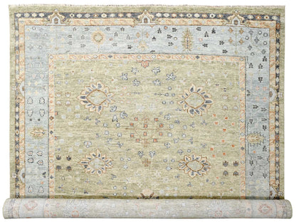 Green 11'9" x 17'9" Oushak / Peshawar Hand knotted Wool Rug - Sku: O084489