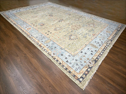 Green 11'9" x 17'9" Oushak / Peshawar Hand knotted Wool Rug - Sku: O084489