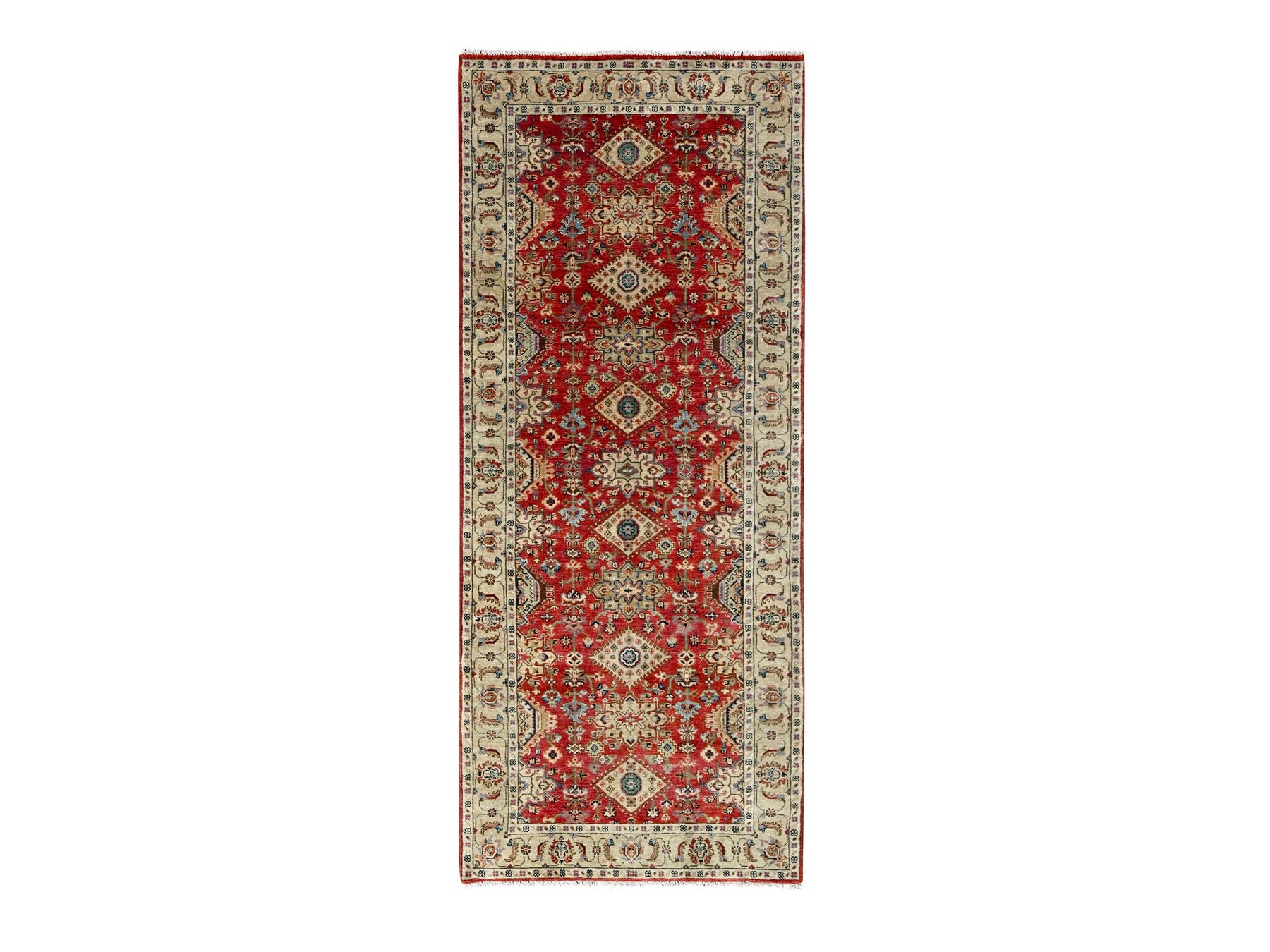 Heriz hand-knotted wool runner in Red & Gold, 4'1" x 9'10" — SKU O084500