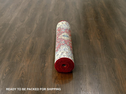 Red 4'1" x 9'10" Traditional Hand knotted Wool Rug - Sku: O084500