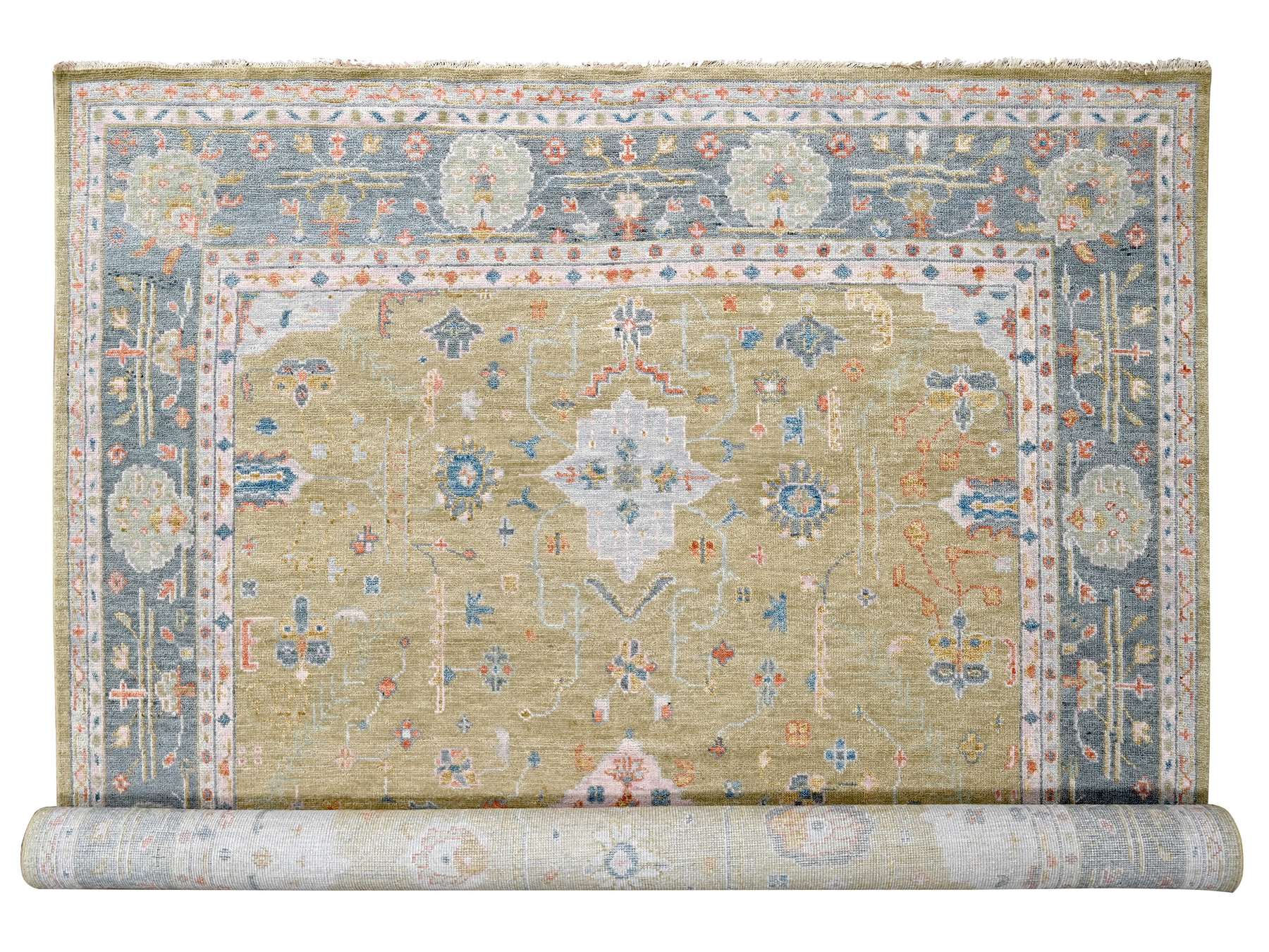 Oushak hand-knotted wool rug in Yellow, 12'1" x 17'9", SKU O084511