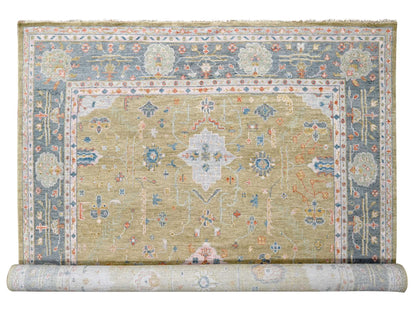 Yellow 12'1" x 17'9" Oushak / Peshawar Hand knotted Wool Rug - Sku: O084511
