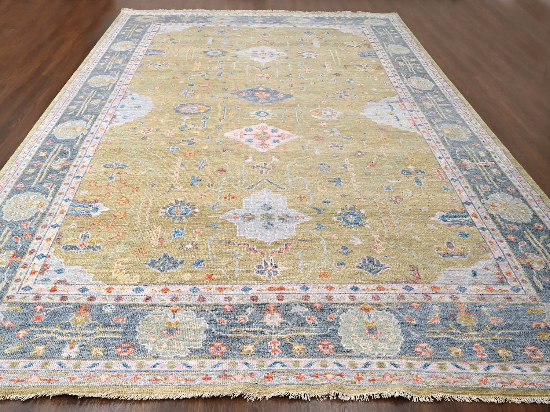 Oushak hand-knotted wool rug in Yellow, 12'1" x 17'9", SKU O084511