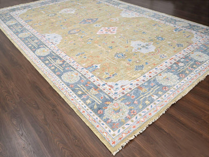 Yellow 12'1" x 17'9" Oushak / Peshawar Hand knotted Wool Rug - Sku: O084511