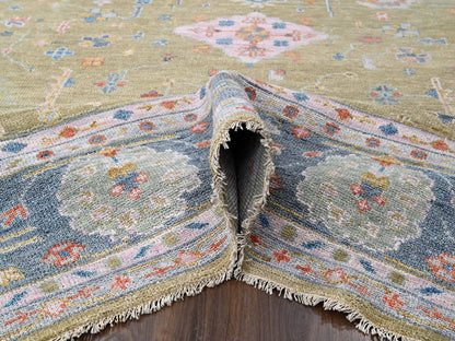 Yellow 12'1" x 17'9" Oushak / Peshawar Hand knotted Wool Rug - Sku: O084511