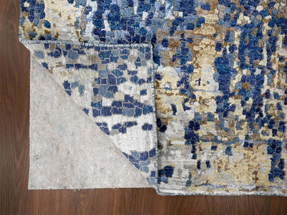 Blue 4'0" x 5'11" Modern and Contemporary Hand knotted Wool/Silk Rug - Sku: O084515