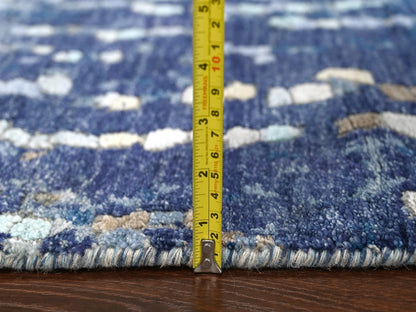 Blue 4'0" x 5'11" Modern and Contemporary Hand knotted Wool/Silk Rug - Sku: O084515