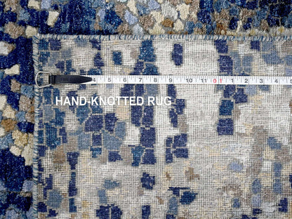 Blue 4'0" x 5'11" Modern and Contemporary Hand knotted Wool/Silk Rug - Sku: O084515