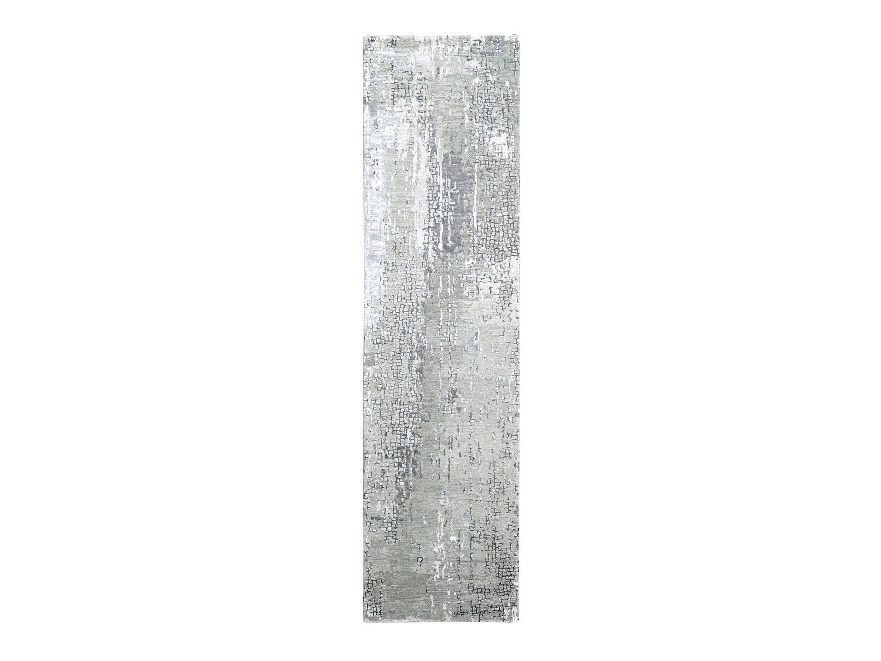 Gray 2'7" x 9'10" Modern / Contemporary Hand knotted Wool/Silk Rug - Sku: O084516