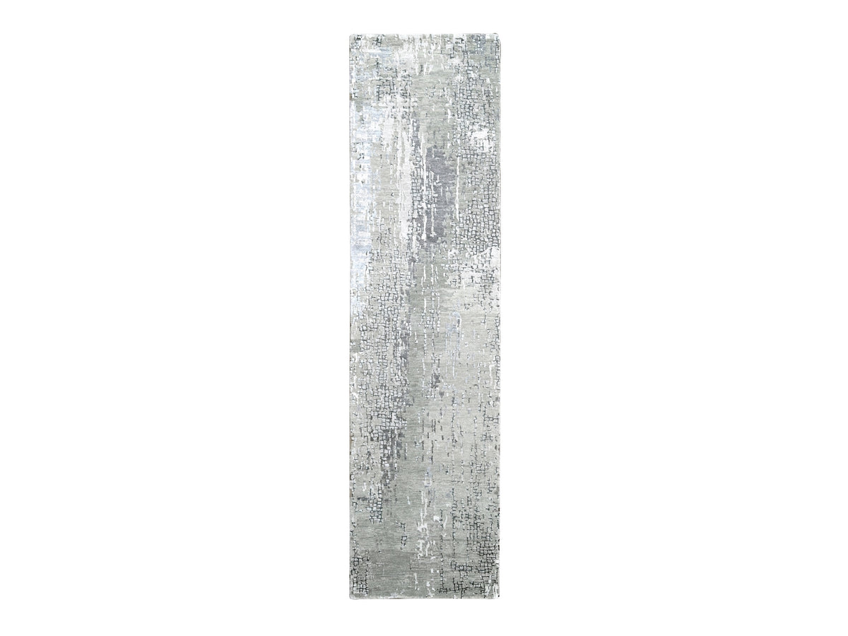 Modern / Contemporary hand-knotted wool/silk runner in Gray, 2'7" x 9'10" — SKU O084516