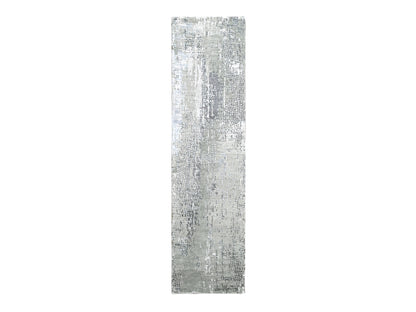 Modern / Contemporary hand-knotted wool/silk runner in Gray, 2'7" x 9'10" — SKU O084516