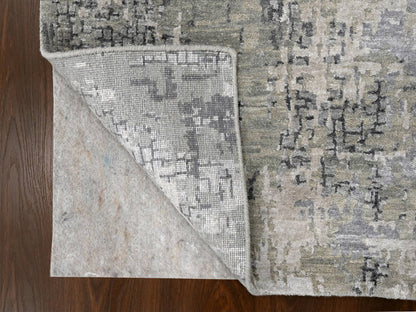 Grey 2'7" x 9'10" Modern / Contemporary Hand knotted Wool/Silk Rug - Sku: O084516