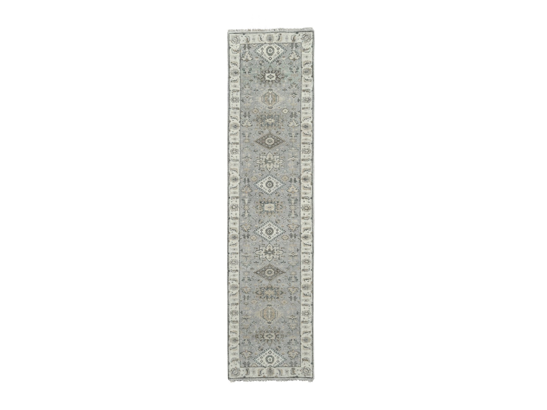 Heriz hand-knotted wool runner in Gray & White Dove, 2'7" x 11'10" — SKU O084523