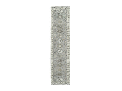 Heriz hand-knotted wool runner in Gray & White Dove, 2'7" x 11'10" — SKU O084523