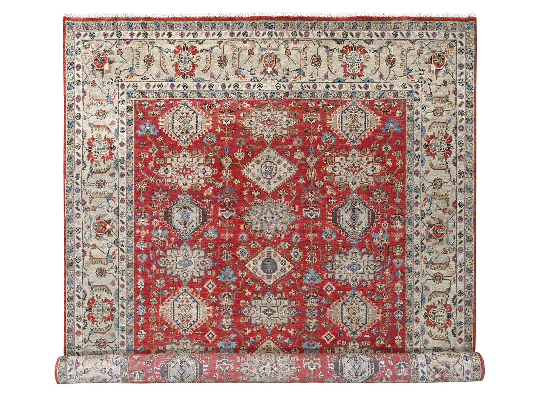 Heriz hand-knotted wool rug in Red & Gold, 9'3" x 11'11" — SKU O084532