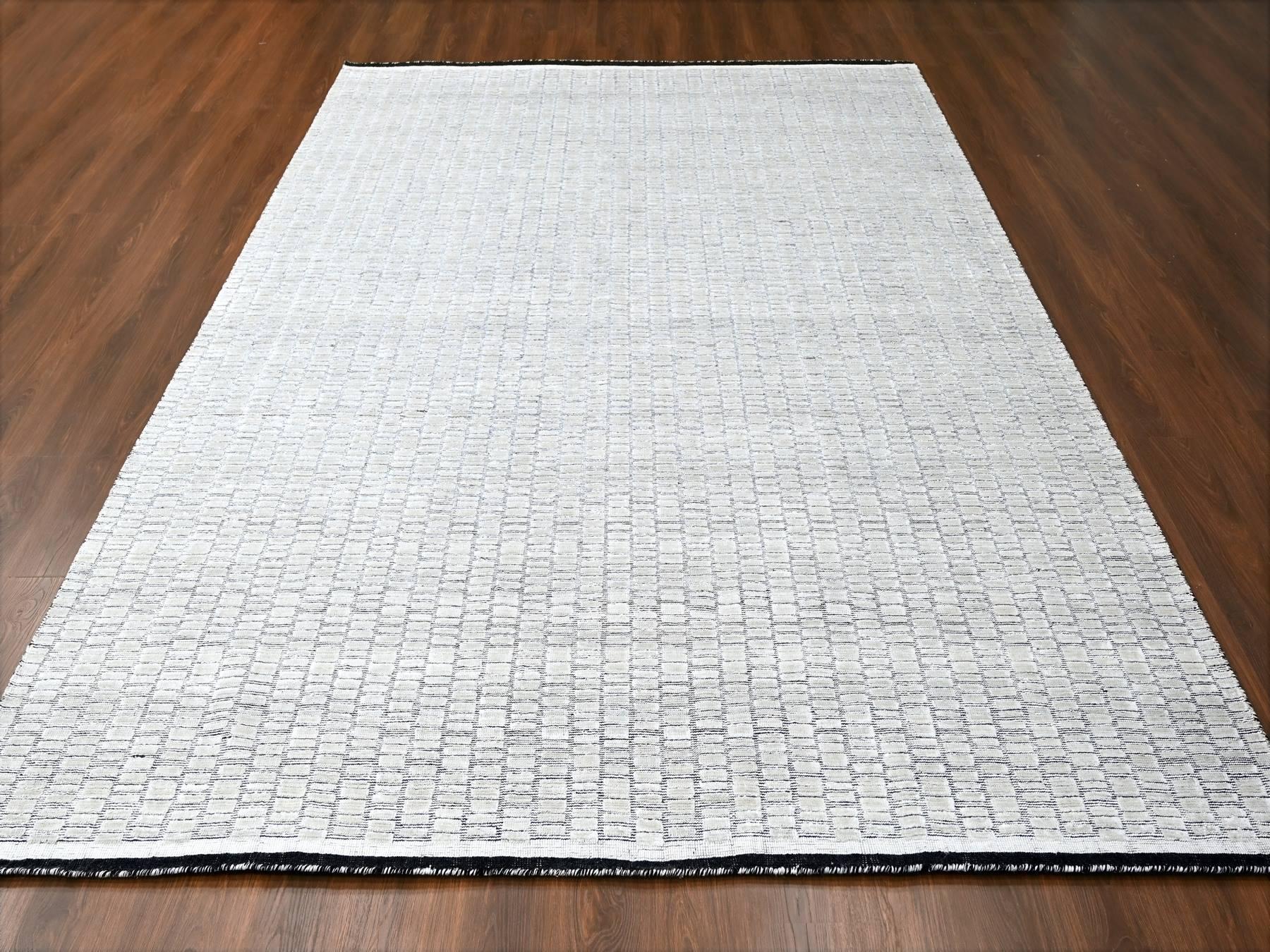Modern / Contemporary hand-knotted wool/plant based silk rug in Ivory, 9' x 11'9" — SKU O084585 (view 2)