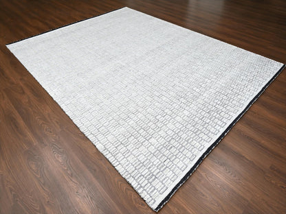 Ivory 9'0" x 11'9" Modern and Contemporary Handloom Wool/Silk Rug - Sku: O084585