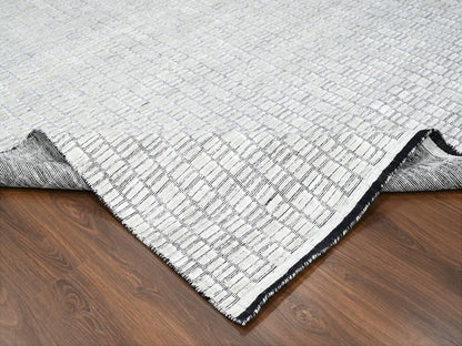Ivory 9'0" x 11'9" Modern and Contemporary Handloom Wool/Silk Rug - Sku: O084585