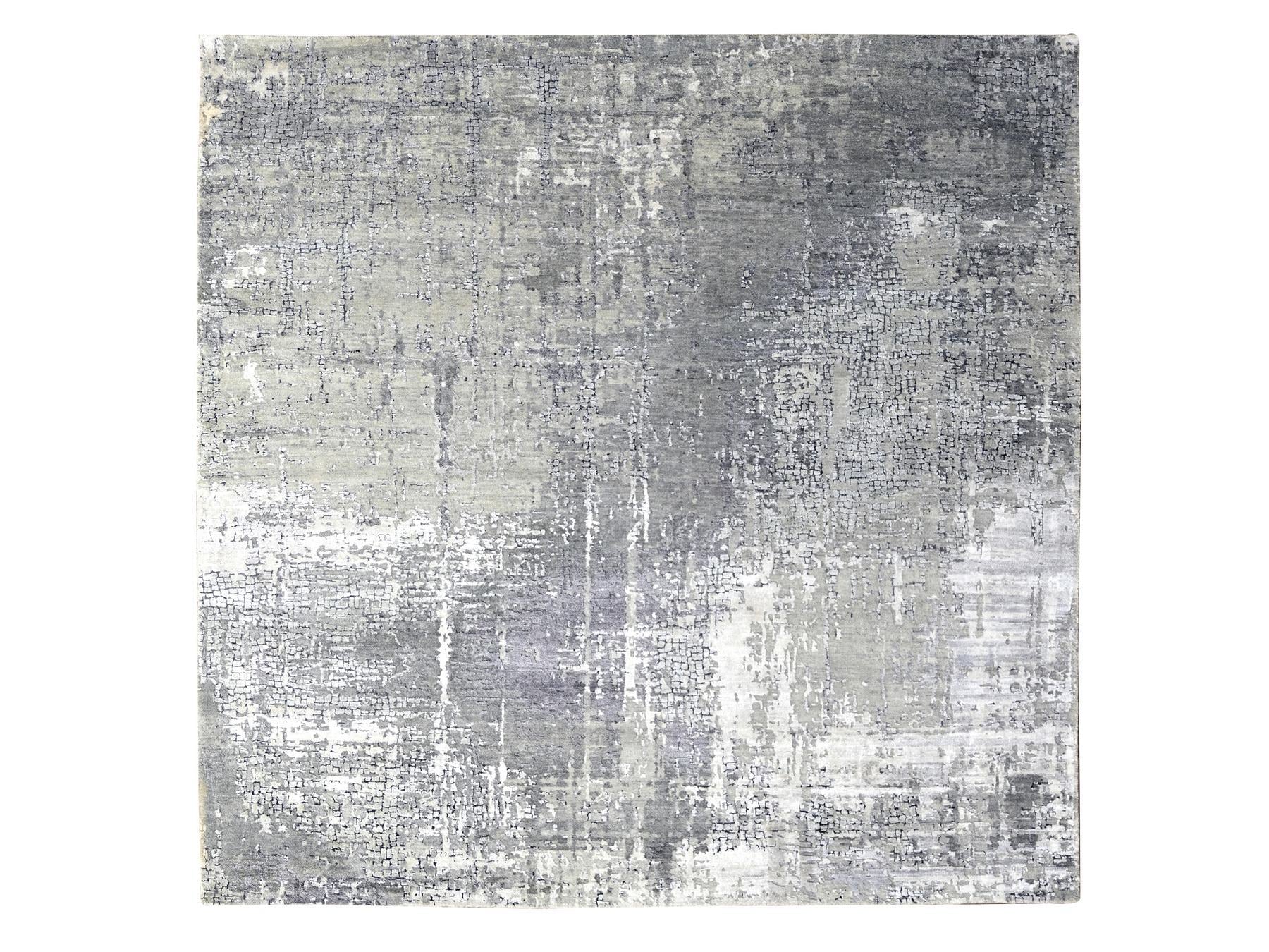 Modern / Contemporary hand-knotted wool/silk rug in Gray, 7'9" x 8'1" — SKU O084589