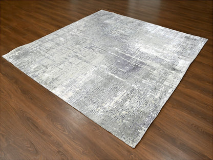 Grey 8'1" x 7'9" Modern / Contemporary Hand knotted Wool/Silk Rug - Sku: O084589