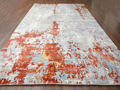 Modern / Contemporary hand-knotted wool/silk rug in Orange, 12' x 17'10" — SKU O084591 (view 2)