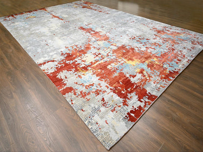 Modern / Contemporary hand-knotted wool/silk rug in Orange, 12' x 17'10" — SKU O084591 (view 3)