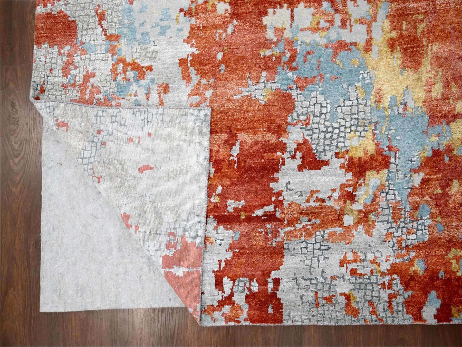 Modern / Contemporary hand-knotted wool/silk rug in Orange, 12' x 17'10" — SKU O084591 (view 4)