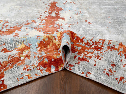 Modern / Contemporary hand-knotted wool/silk rug in Orange, 12' x 17'10" — SKU O084591 (view 5)