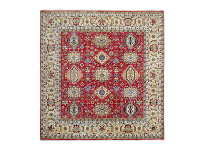 Heriz hand-knotted wool rug in Red & Buttery Brown, 8' x 8' — SKU O084593