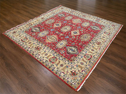 Heriz hand-knotted wool rug in Red & Buttery Brown, 8' x 8' — SKU O084593 (view 2)