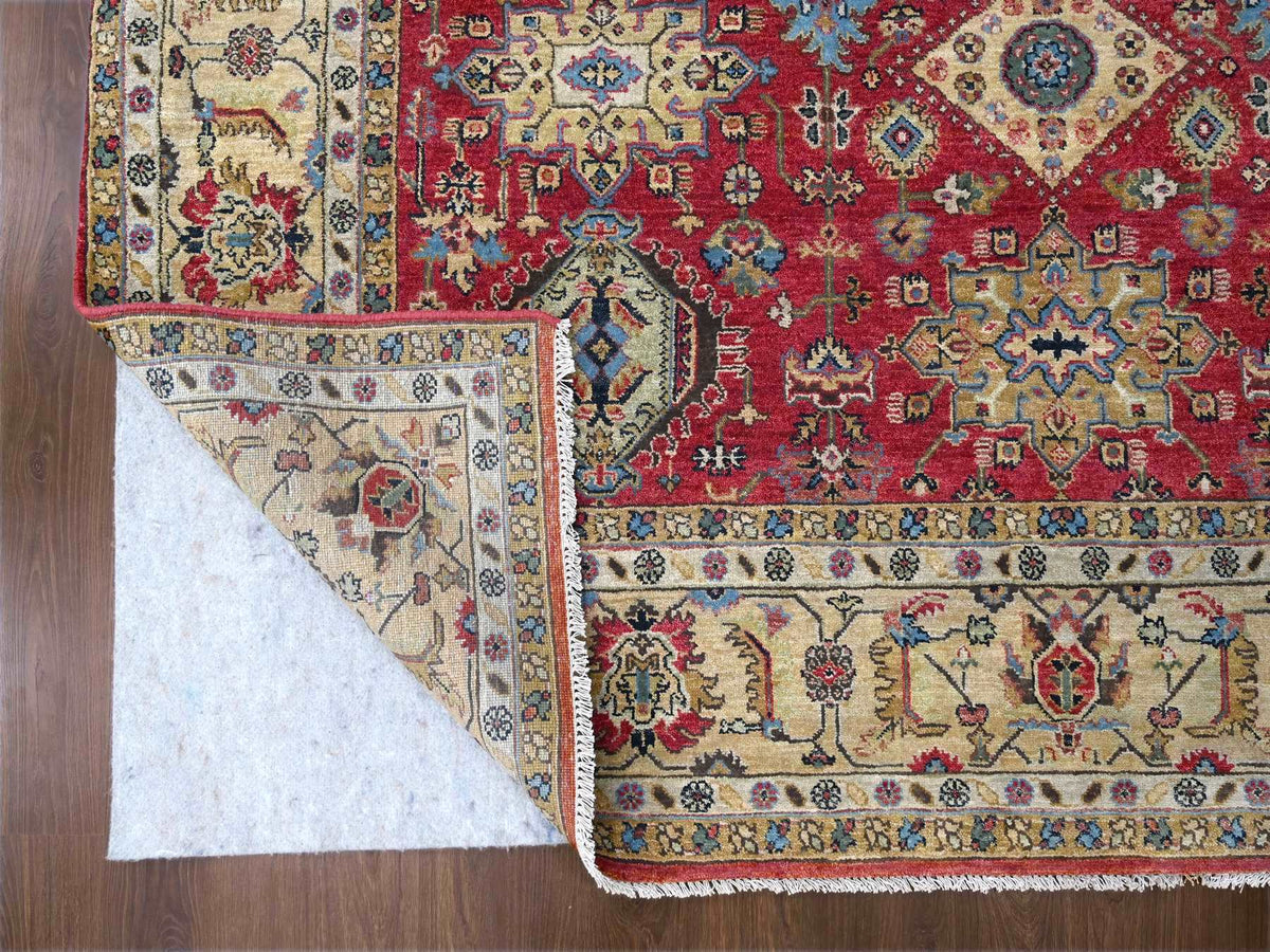 Heriz hand-knotted wool rug in Red & Buttery Brown, 8' x 8' — SKU O084593 (view 3)