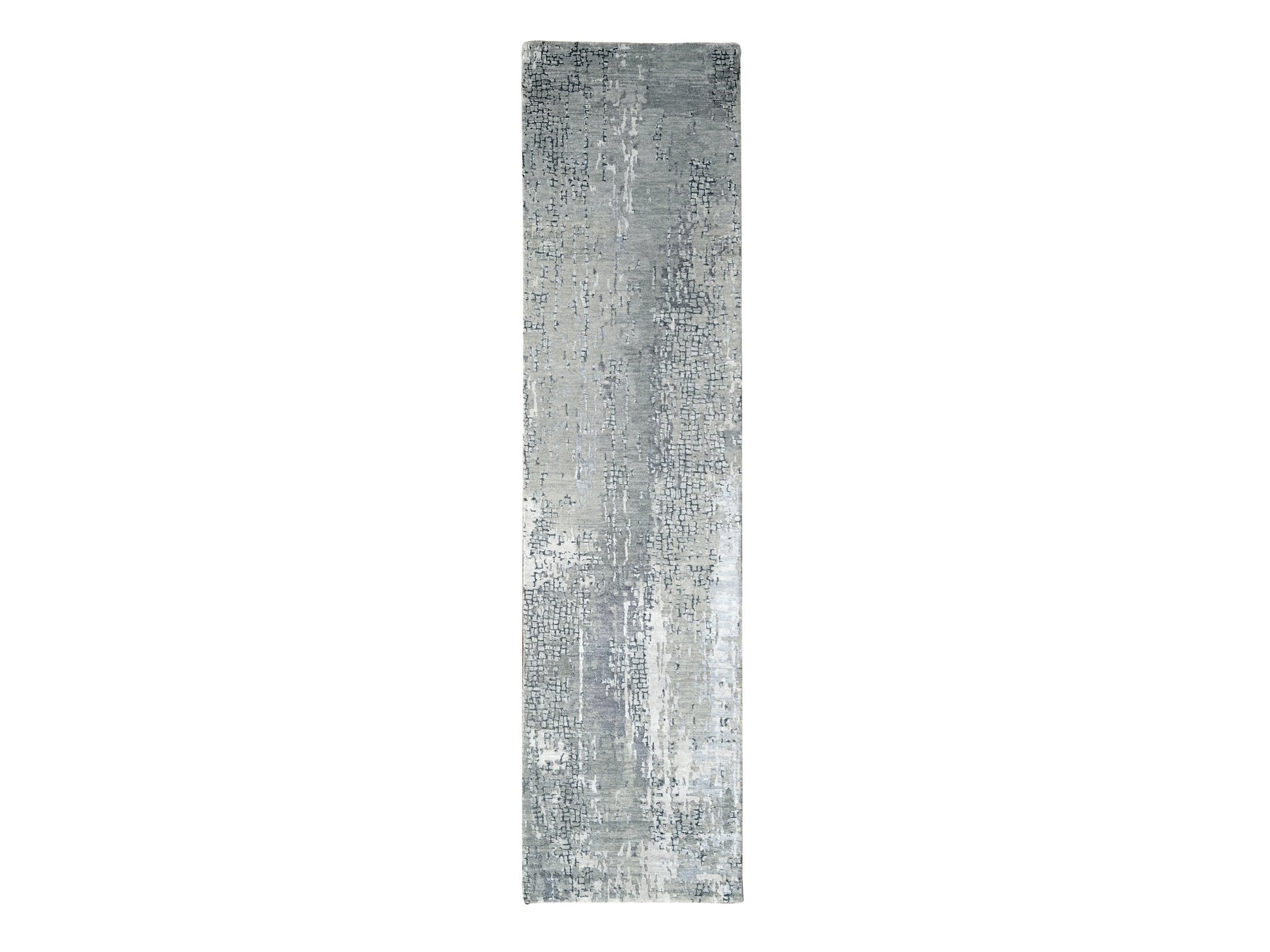 Grey 2'6" x 9'9" Modern and Contemporary Hand knotted Wool/Silk Rug - Sku: O084604